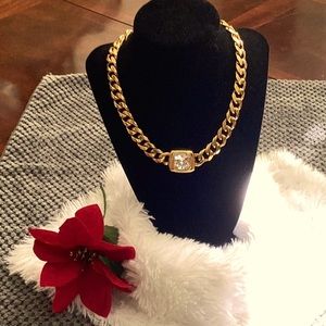 16” gold tone and crystal clear stone choker necklace by Anne Klein.